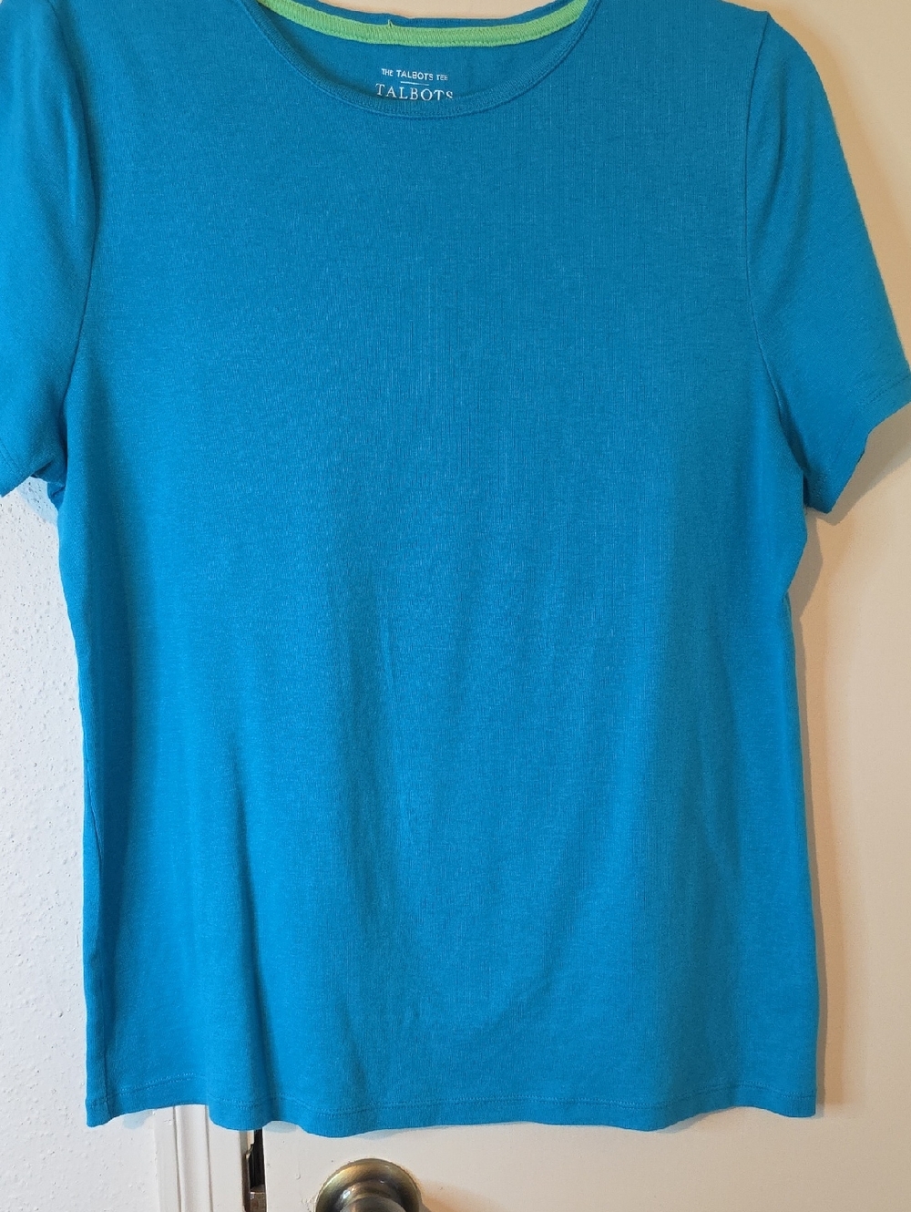 Talbots Turquoise Blue Crewneck Tank with Lime Trim - Picture 5 of 7